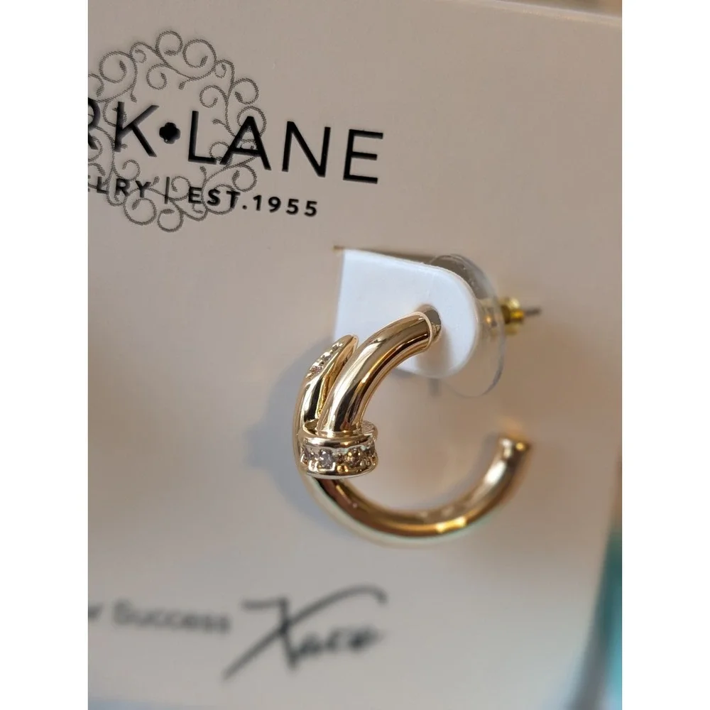 Park Lane Gold Tone Half Loop Crystal Accent Pierced Earrings NWT